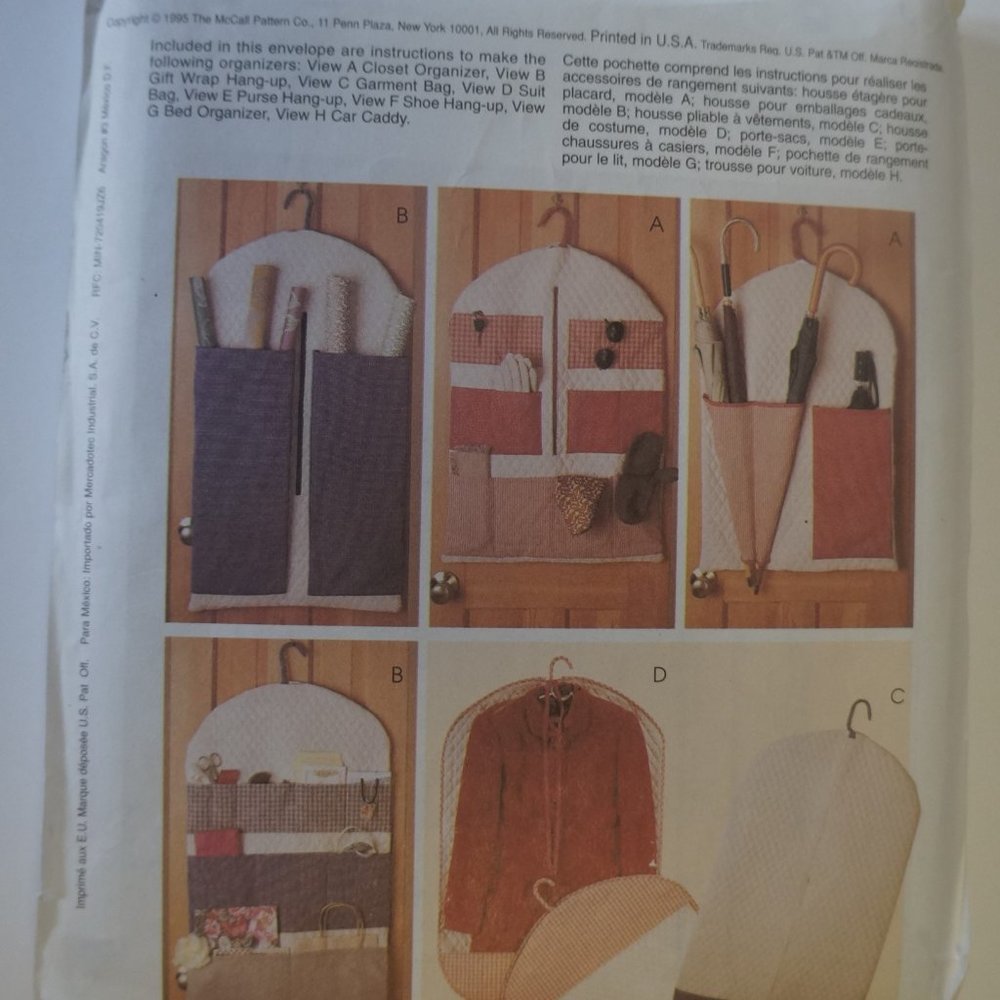 McCalls 8260 Organizers Car Caddy Bed Shoe Purse Gift Wrap Sewing Pattern - Picture 2 of 2